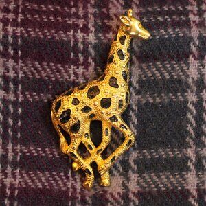 Kenneth Cole Gold Tone Giraffe Black Enamel Large Pin Brooch